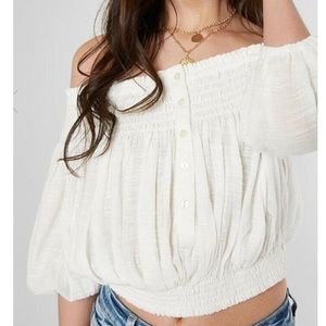 Free People Ivory 3/4 Sleeve Off the Shoulder Top